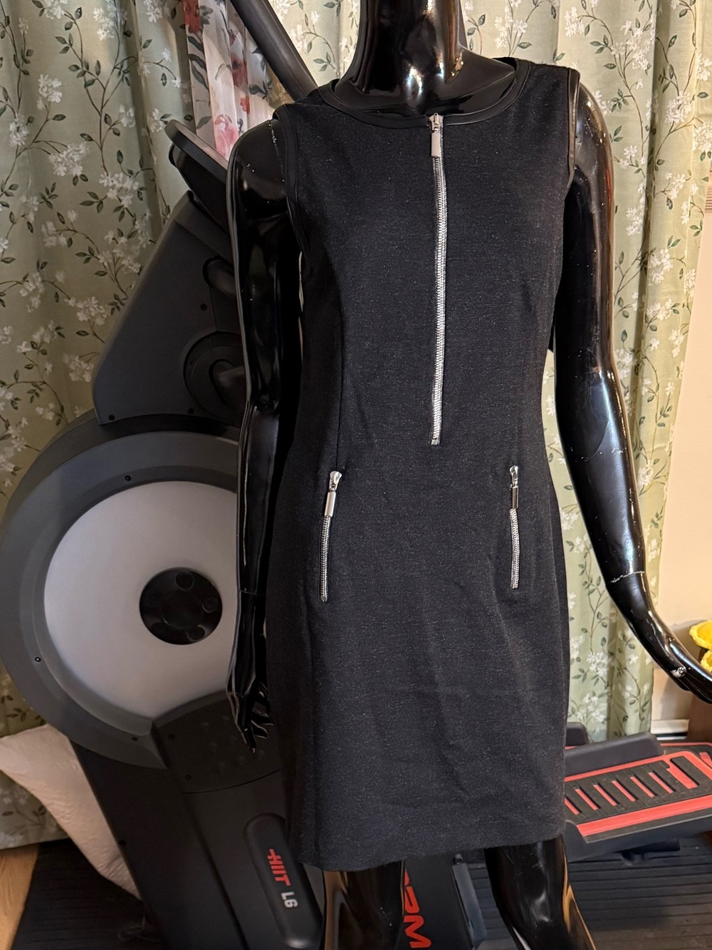 Patrizia Luca Black Mini Dress with Silver Zipper Accents